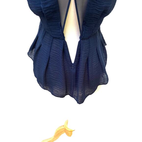 Rebecca Taylor Top Blouse S 2 Navy Silk Blend Draped Neck Peplum Career Office - Picture 5 of 13